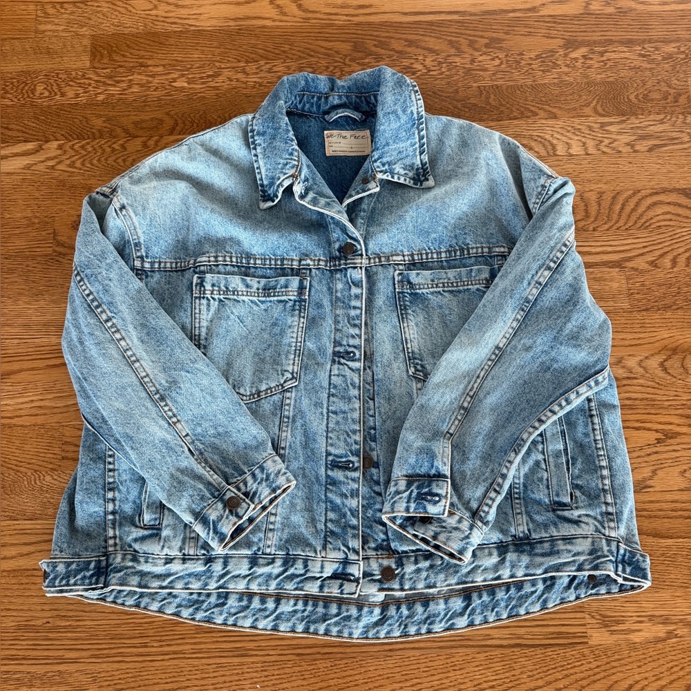 Free People We The Free Opal Swing Denim Trucker Jacket, size L